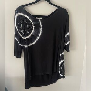 Cover Charge Black & White Rhinestone 3/4 Sleeve Tunic Top Womans